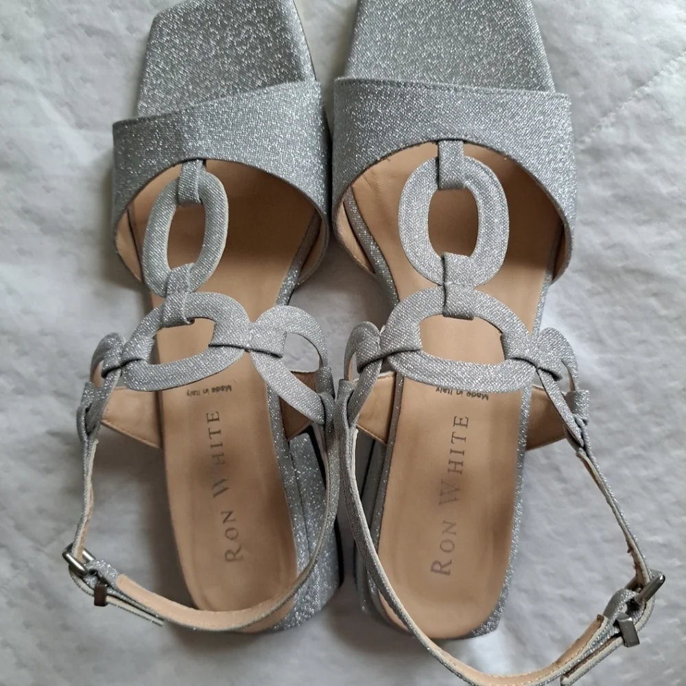NWOB Ron White Beverly Glitter Fabric Slingback Sandals Size 38.5 8.5 $495